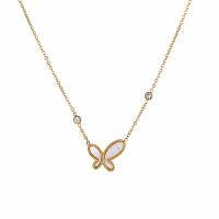 Stainless Steel Jewelry Necklace, 304 Stainless Steel, with Shell, with 1.97inch extender chain, Butterfly, plated, fashion jewelry & for woman & with rhinestone, golden Approx 16.54 Inch 