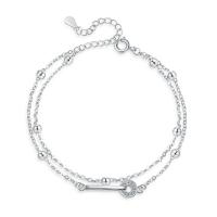 Brass Bracelets, with 1.97inch extender chain, Double Layer & micro pave cubic zirconia & for woman Approx 7.48 Inch [