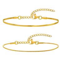 Stainless Steel Chain Bracelets, 304 Stainless Steel, with 1.97inch extender chain, Vacuum Ion Plating, 2 pieces & fashion jewelry & for woman, golden Approx 5.9 Inch [