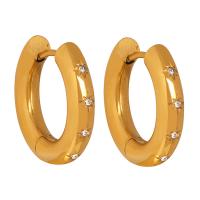 Pendientes de acero Titanium, Partículas de acero, 18K chapado en oro, Joyería & micro arcilla de zirconia cúbica & para mujer, dorado, 20x19mm, Vendido por Par