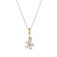 Stainless Steel Jewelry Necklace, 304 Stainless Steel, with 1.97inch extender chain, Flower, Vacuum Plating, fashion jewelry & micro pave cubic zirconia & for woman, golden Approx 15.75 Inch 