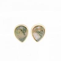 Zinc Alloy Stud Earring, with Moss Agate, plated, fashion jewelry & for woman, 10mm 