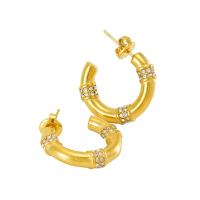 Stainless Steel Rhinestone Stud Earring, 304 Stainless Steel, 18K gold plated, fashion jewelry & for woman & with rhinestone, golden, 21mm [