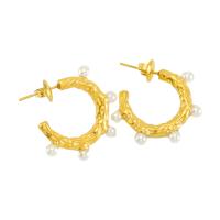 Edelstahl Stud Ohrring, 304 Edelstahl, mit Kunststoff Perlen, 18K vergoldet, Modeschmuck & für Frau, goldfarben, 24mm, verkauft von Paar