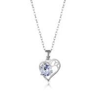 Cubic Zirconia Stainless Steel Necklace, 304 Stainless Steel, with Cubic Zirconia & Brass, with 1.97inch extender chain, Heart, fashion jewelry & for woman, silver color Approx 15.75 Inch [