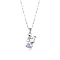 Cubic Zirconia Stainless Steel Necklace, 304 Stainless Steel, with Cubic Zirconia & Brass, with 1.97inch extender chain, Squirrel, fashion jewelry & for woman, silver color Approx 15.75 Inch 
