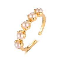 Cubic Zirconia Micro Pave Brass Finger Ring, with Plastic Pearl, gold color plated, DIY & micro pave cubic zirconia & hollow 17~21mm [
