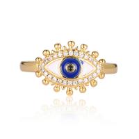 Evil Eye Jewelry Finger Ring, Brass, gold color plated, DIY & micro pave cubic zirconia & enamel 17~21mm 