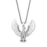 Rhinestone Zinc Alloy Necklace, with 304 Stainless Steel Chain, Eagle, plated, fashion jewelry & with rhinestone, silver color cm 