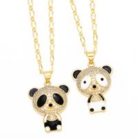 Cubic Zircon Micro Pave Brass Necklace, with 5cm extender chain, Panda, plated, fashion jewelry & micro pave cubic zirconia & enamel cm 