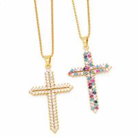Cubic Zircon Micro Pave Brass Necklace, with 5cm extender chain, Cross, plated, fashion jewelry & micro pave cubic zirconia cm [