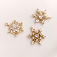 Cubic Zirconia Micro Pave Brass Pendant, Snowflake, real gold plated, DIY & micro pave cubic zirconia, gold [