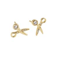 Sterling Silver Stud Earring, 925 Sterling Silver, Scissors, plated, micro pave rhinestone & for woman 