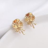 Brass Stud Earring, Rose, real gold plated, for woman, gold [