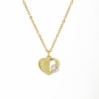 Titanium Steel Jewelry Necklace, with Cubic Zirconia & Brass, Heart, 18K gold plated, fashion jewelry & for woman, golden Approx 15.75 Inch 