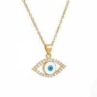 Evil Eye Jewelry Necklace, 304 Stainless Steel, 18K gold plated, micro pave cubic zirconia & for woman & enamel, golden Approx 15.75 Inch 