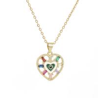 Cubic Zirconia Stainless Steel Necklace, 304 Stainless Steel, Heart, plated, micro pave cubic zirconia & for woman & enamel, golden Approx 15.75 Inch 
