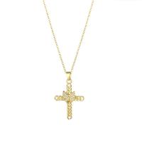 Cubic Zirconia Stainless Steel Necklace, Titanium Steel, Cross, Vacuum Ion Plating, fashion jewelry & micro pave cubic zirconia & for woman, golden Approx 15.75 Inch 
