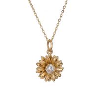 Stainless Steel Jewelry Necklace, 304 Stainless Steel, with 1.96inch extender chain, Flower, plated, fashion jewelry & for woman & with rhinestone, golden Approx 19.6 Inch 