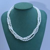 Freshwater Pearl Brass Necklace, with Brass, three layers & fashion jewelry & for woman, white, 3.5-4.5mm Approx 45 cm 
