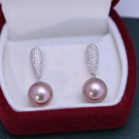 Aretes de agua dulce perla latón, Perlas cultivadas de agua dulce, con metal, Joyería & para mujer, más colores para la opción, 11-12mm, Vendido por Par