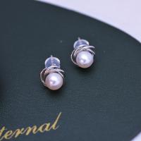Boucles d'oreilles d'eau douce de Perle , perle d'eau douce cultivée, avec laiton, bijoux de mode & pour femme, plus de couleurs à choisir, 6-7mm, Vendu par paire