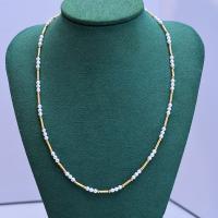 Freshwater Pearl Brass Necklace, with Brass, fashion jewelry & for woman, golden, 3-4mm,6-7mm Approx 45 cm 