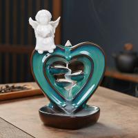 Incense Smoke Flow Backflow Holder Ceramic Incense Burner, Porcelain, Heart, half handmade, for home and office & durable 