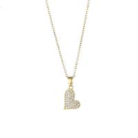 Cubic Zirconia Stainless Steel Necklace, 304 Stainless Steel, with 1.97inch extender chain, Heart, Vacuum Plating, fashion jewelry & micro pave cubic zirconia & for woman, golden Approx 15.75 Inch 