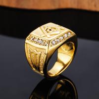 Anillo de dedo de acero Titanium de, Partículas de acero, chapado, diverso tamaño para la opción & para hombre & con diamantes de imitación, dorado, Vendido por UD