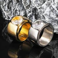 Titanium Steel Finger Ring, plated & for man & with rhinestone 14mm [