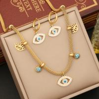 Evil Eye Jewelry Set, 304 Stainless Steel, with turquoise, with 1.97inch extender chain, plated & for woman & with rhinestone, golden Approx 15.75 Inch, Approx 7.09 Inch 