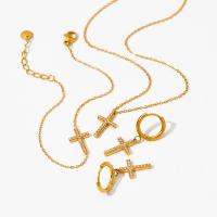 Rhinestone stainless steel Jewelry Set, 304 Stainless Steel, bracelet & earring & necklace, Cross, plated, fashion jewelry & with rhinestone [