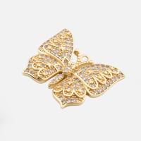 Cubic Zirconia Micro Pave Sterling Silver Pendant, 925 Sterling Silver, Butterfly, real gold plated, DIY & micro pave cubic zirconia, gold Approx 2mm [