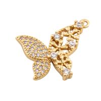 Cubic Zirconia Micro Pave Sterling Silver Pendant, 925 Sterling Silver, Butterfly, real gold plated, DIY & micro pave cubic zirconia, gold Approx 1.5mm 