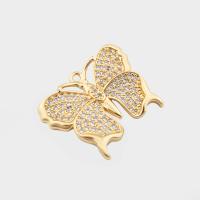 Cubic Zirconia Micro Pave Sterling Silver Pendant, 925 Sterling Silver, Butterfly, real gold plated, DIY & micro pave cubic zirconia, gold Approx 1.5mm [