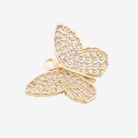 Cubic Zirconia Micro Pave Sterling Silver Pendant, 925 Sterling Silver, Butterfly, real gold plated, DIY & micro pave cubic zirconia, gold Approx 2.5mm 