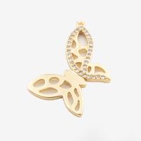 Cubic Zirconia Micro Pave Sterling Silver Pendant, 925 Sterling Silver, Butterfly, real gold plated, DIY & micro pave cubic zirconia, gold Approx 1mm [