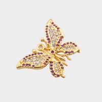 Cubic Zirconia Micro Pave Sterling Silver Pendant, 925 Sterling Silver, Butterfly, real gold plated, DIY & micro pave cubic zirconia, gold Approx 2mm 
