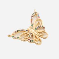 Cubic Zirconia Micro Pave Sterling Silver Pendant, 925 Sterling Silver, Butterfly, real gold plated, DIY & micro pave cubic zirconia, gold Approx 1mm [