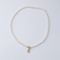 Freshwater Pearl Brass Necklace, with Brass, fashion jewelry & for woman, white, 5-6mm Approx 50-52 cm 