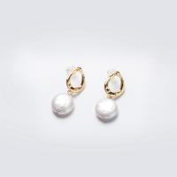 Freshwater Pearl Brass Earring, with Brass, fashion jewelry & for woman, white 