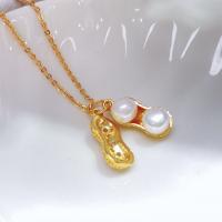 Freshwater Pearl Brass Necklace, with Brass, Peanut, fashion jewelry & for woman, golden, 5-6mm Approx 45 cm 