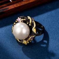 Cultured Freshwater Pearl Finger Ring, with Brass, fashion jewelry & for woman 