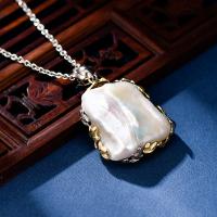 Cultured Freshwater Pearl Brass Pendant, with Brass, fashion jewelry & without cord & for woman 