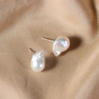 Freshwater Pearl Stud Earring, fashion jewelry & for woman, white, 13- 