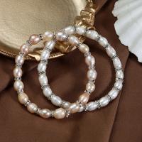 Bracelets de perles, perle d'eau douce cultivée, avec entretoise laiton strass & fil élastique, bijoux de mode & pour femme, plus de couleurs à choisir, 6-7mm Environ 18 cm, Vendu par PC[