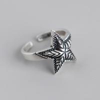 Sterling Silver Finger Ring, 925 Sterling Silver, Star, Antique finish, fashion jewelry & Unisex, 17.3mm 