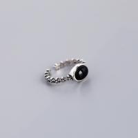 Sterling Silver Finger Ring, 925 Sterling Silver, with Black Agate, Antique finish, fashion jewelry & for woman, 7.8mm 