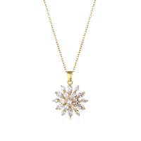 Cubic Zirconia Stainless Steel Necklace, 304 Stainless Steel, with 1.97inch extender chain, Snowflake, Vacuum Plating, fashion jewelry & micro pave cubic zirconia & for woman, golden Approx 15.75 Inch 